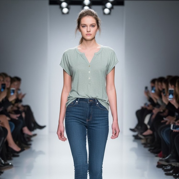 JOIE 100% linen cap sleeve Henley in sea foam medium - Picture 1 of 10